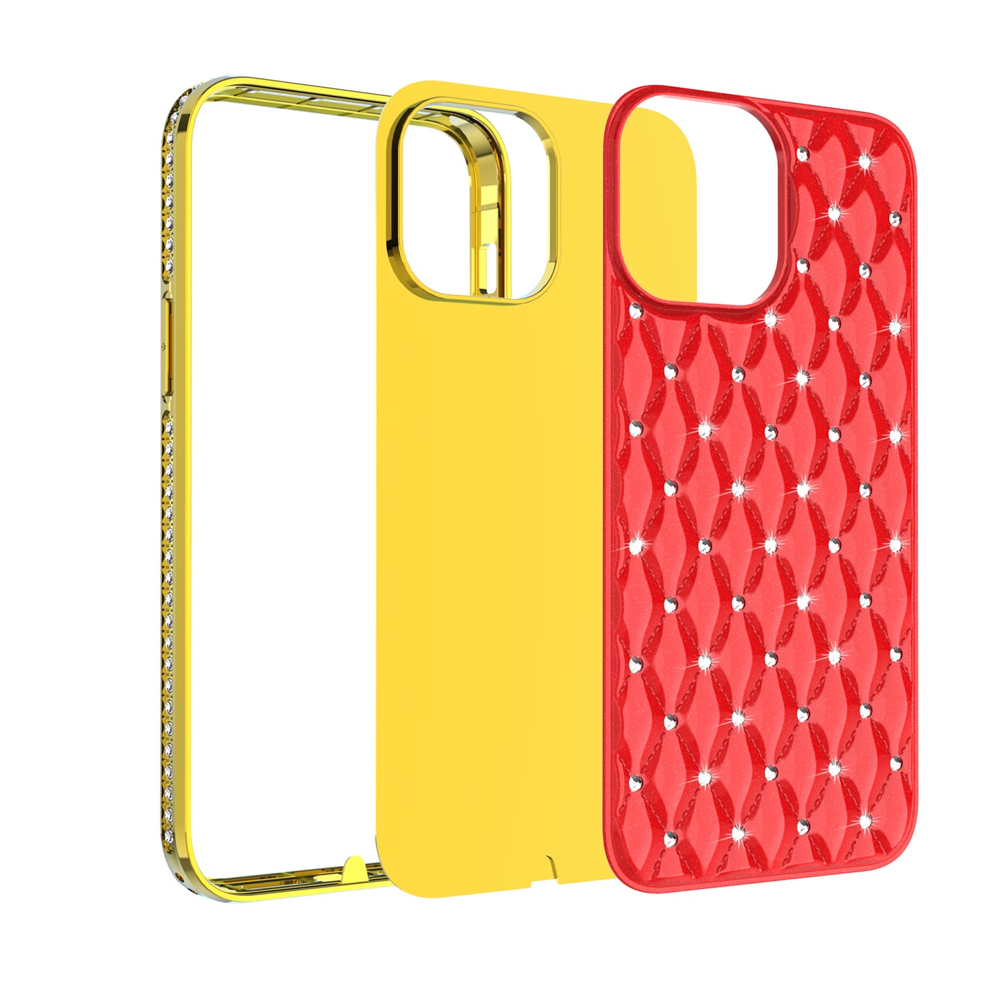 For Apple iPhone 13 Pro Max (6.7") Luxury Chrome Diamonds Rhinestone Thick Shiny Bling Protective Rubber Frame  Phone Case Cover