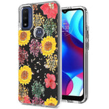 For Motorola Moto G Power 2022 (6.5") Glitter Floral Print Pattern Clear Design Shockproof Hybrid Fashion Sparkle Rubber TPU  Phone Case Cover