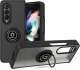 For Samsung Galaxy Z Fold 4 5G Finger Ring Stand Holder Kickstand Hybrid Frosted Matte TPU Hard PC Shock-Absorption  Phone Case Cover