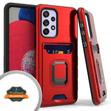 For Samsung Galaxy A33 5G Wallet Credit Card ID Slot Holder with Metal Ring Kickstand Shockproof Hybrid Dual Layer Stand  Phone Case Cover