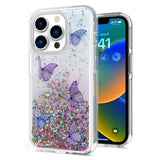 For Apple iPhone 13 Pro Max (6.7") Butterflies Glitter Bling Shiny Sparkle Glittering Flake Hybrid Hard TPU Silicone Slim  Phone Case Cover