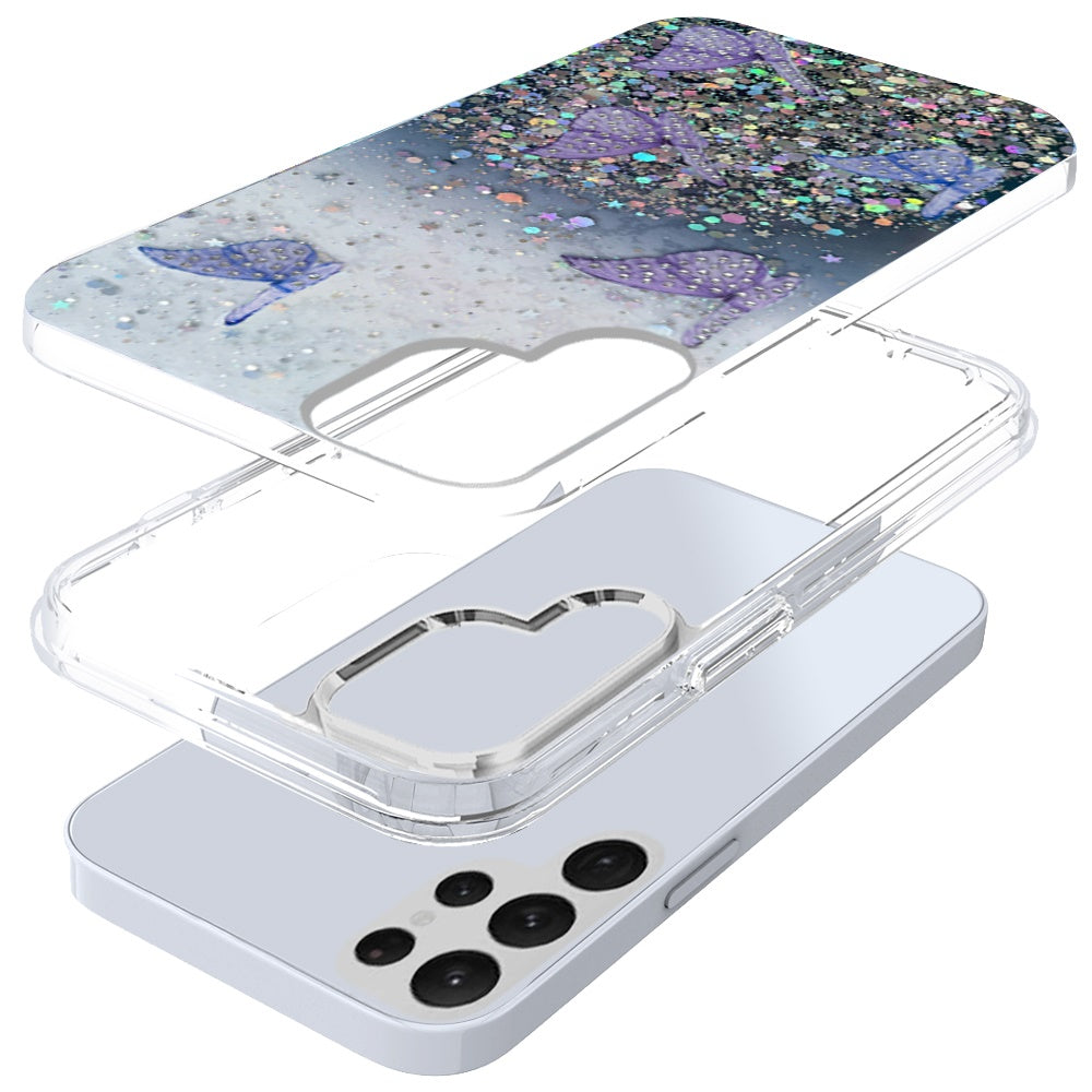 For Samsung Galaxy S22 Ultra Butterflies Glitter Bling Shiny Sparkle Glittering Flake Hybrid Hard PC TPU Silicone Slim  Phone Case Cover