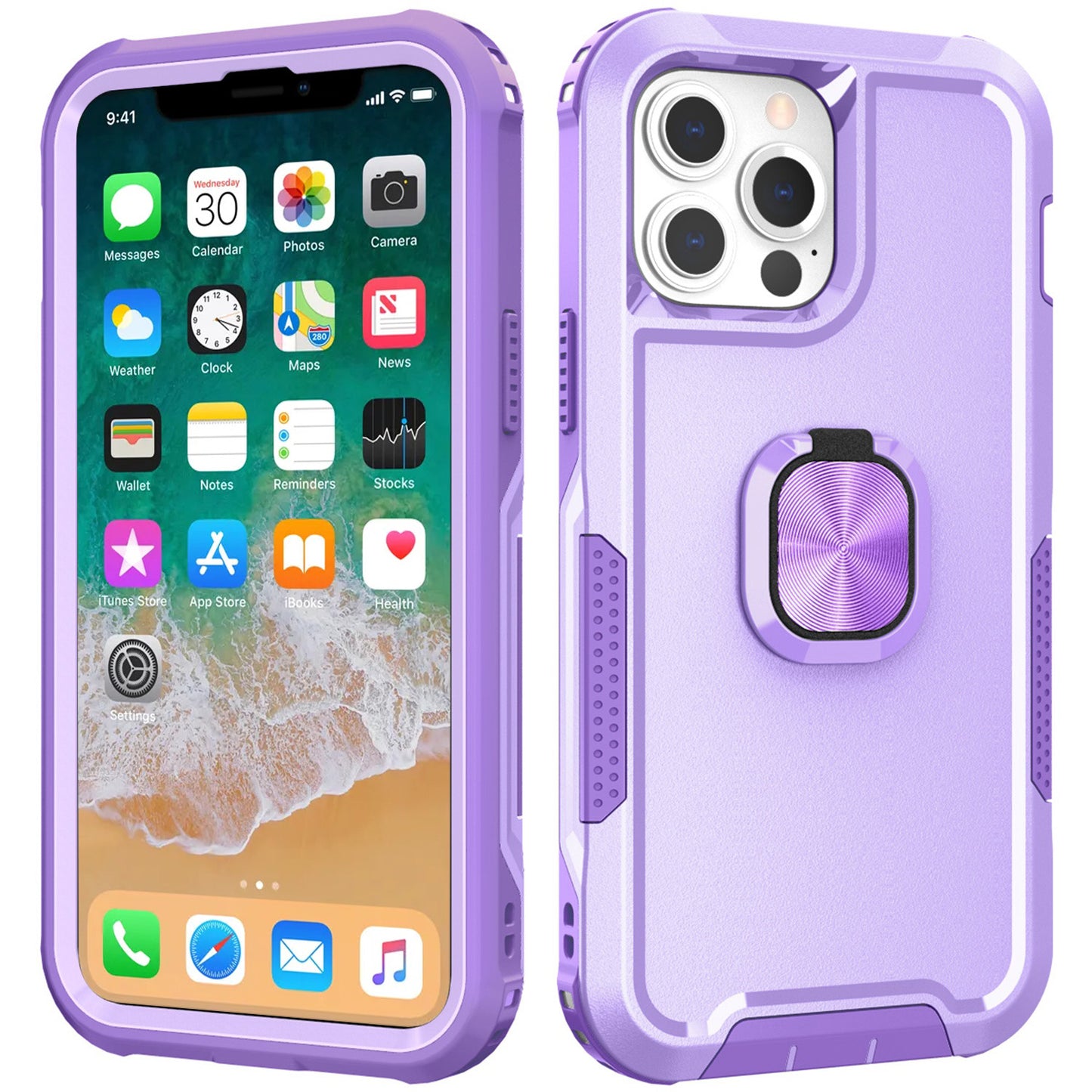 For Apple iPhone 14 Plus (6.7") Heavy Duty 3in1 Magnetic Ring Kickstand Hybrid Shockproof Military-Grade Drop Protection  Phone Case Cover