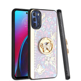 For Samsung Galaxy A13 5G Diamond Bling Sparkly 3D Ornaments Engraving Hybrid with Ring Stand Holder Fashion Purple Butterfly Phone Case Cover