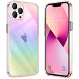 For Apple iPhone 13 Pro Max (6.7") Holographic Color Changing Transparent Clear Iridescent Design Acrylic Gummy Hybrid Rainbow Iridescent Phone Case Cover