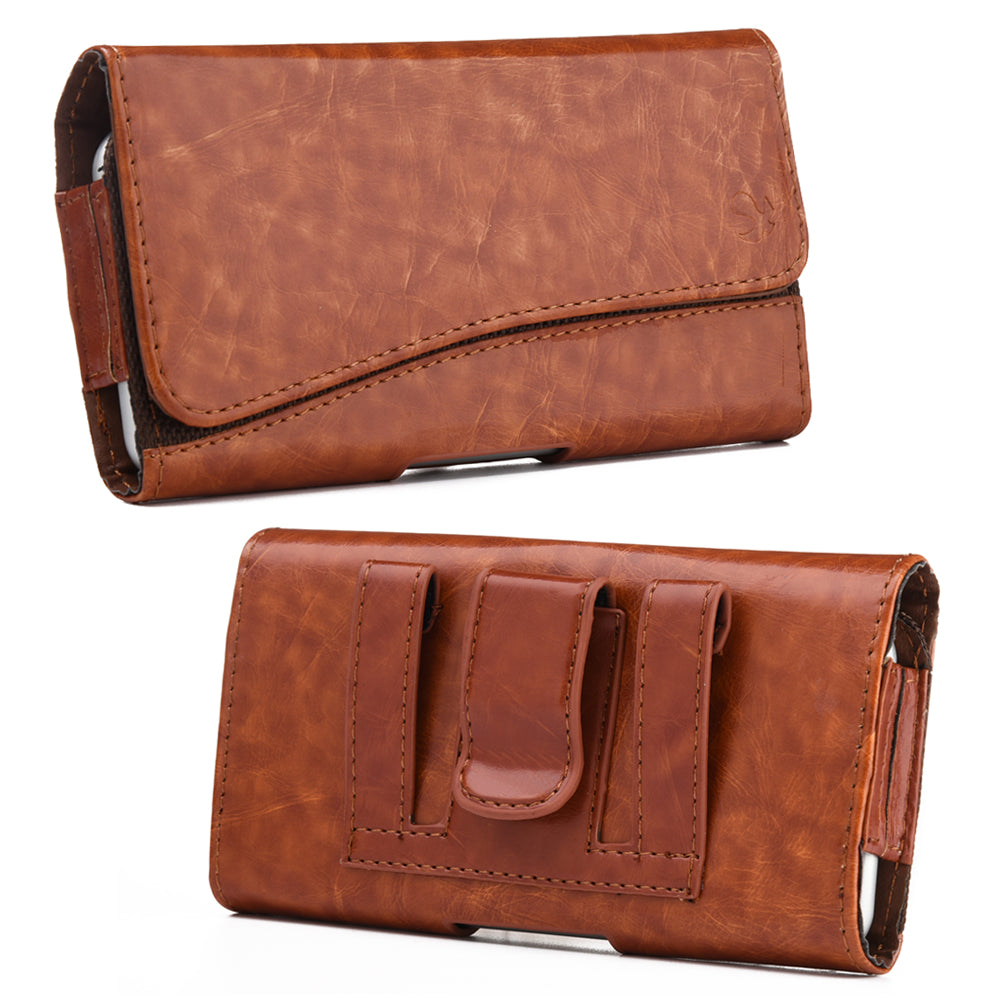 For Nokia C200 Universal Horizontal Leather Case Belt Clip Holster with Clip Loops Cell Phone Carrying Pouch [Magnetic Closure] [Brown]
