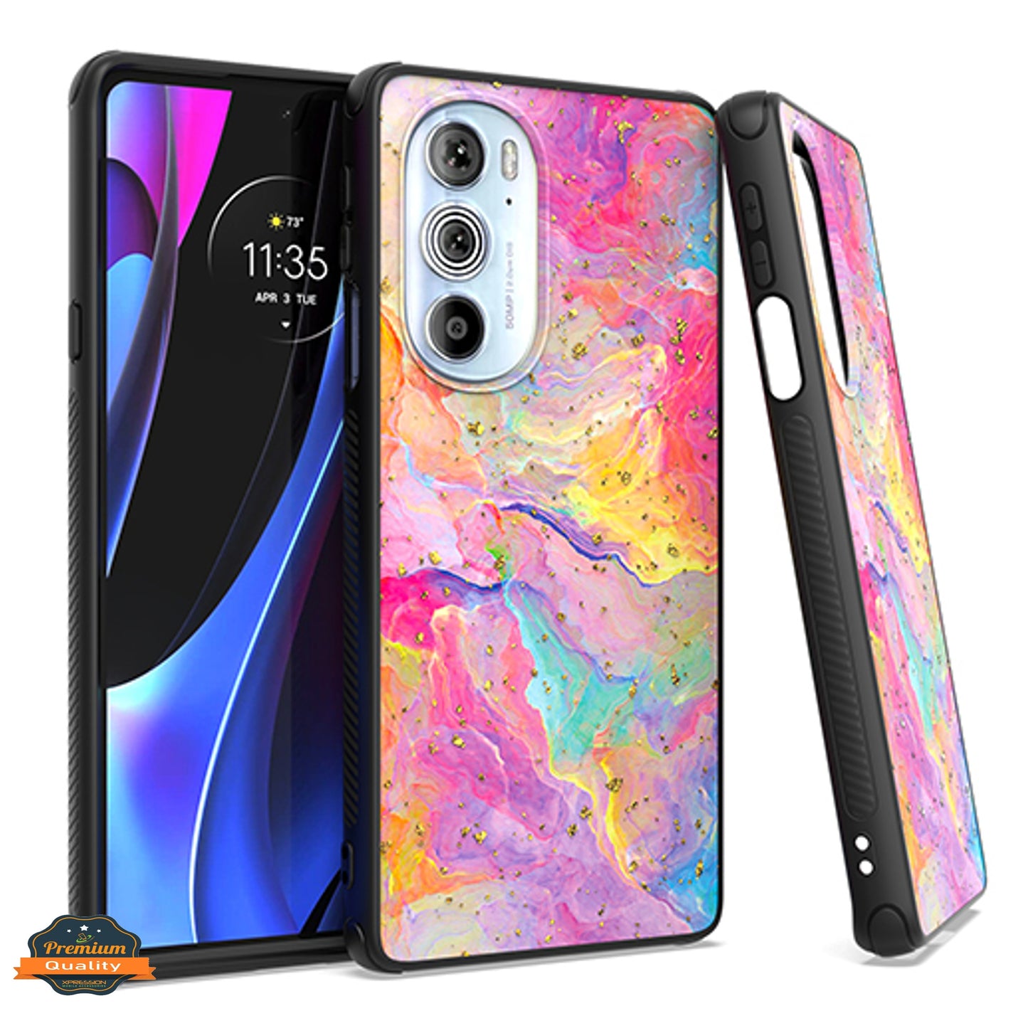 For Motorola Moto G Stylus 5G 2022 Marble Fashion Stone Stylish Flake Glitter Bling Hybrid Slim Glossy TPU Rubber Hard Marble Rainbow Phone Case Cover