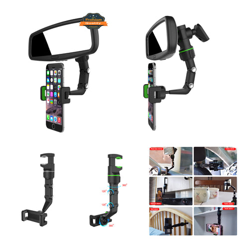 For Universal Phone Holder Mount 360° Rotatable Adjustable Smartphone Cradle Multi-Use for Rear View Mirror /Vehicle Back Seat /Desk /Kitchen Black Phone Case Cover
