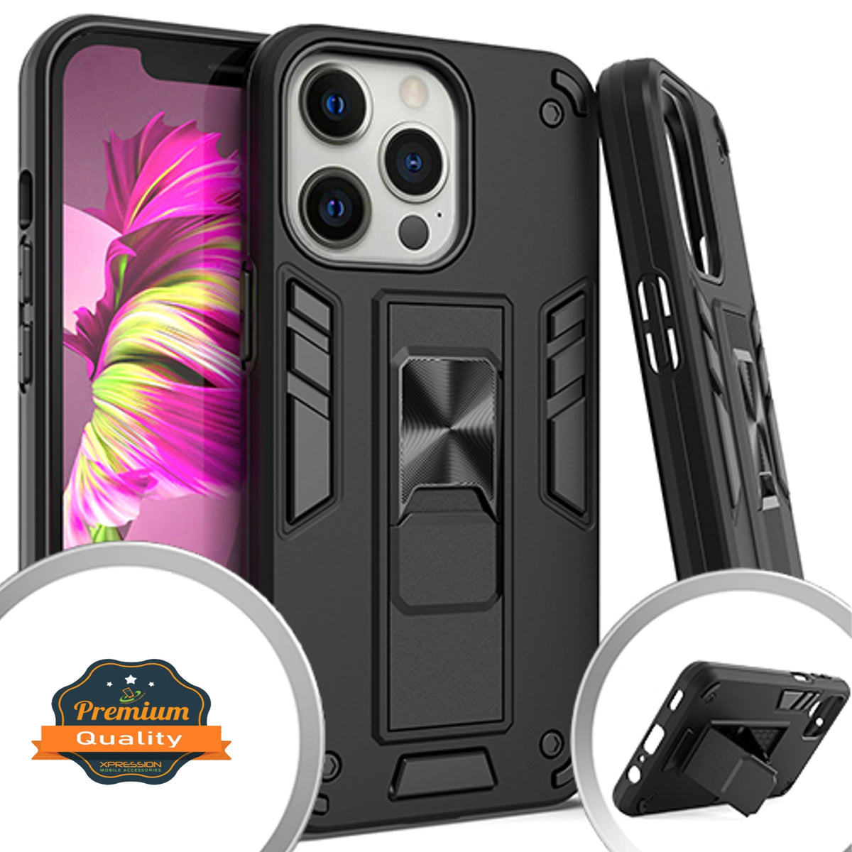 For Apple iPhone 14 (6.1") Built-in Slide Kickstand Shockproof Armor Heavy Duty Dual Layer [Military Grade] Rugged Bumper  Phone Case Cover