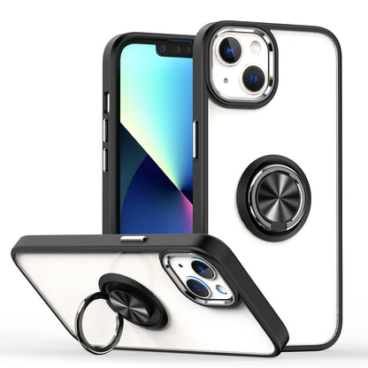 For Apple iPhone 13 Pro Max (6.7") Slim Transparent Shockproof Hybrid Chromed with Magnetic Ring Stand Holder  Phone Case Cover