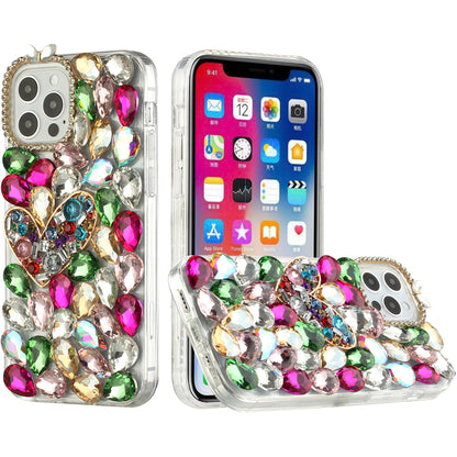 For Samsung Galaxy S21 Ultra Bling Clear Crystal 3D Full Diamonds Luxury Sparkle Rhinestone Hybrid Protective Colorful Heart Phone Case Cover