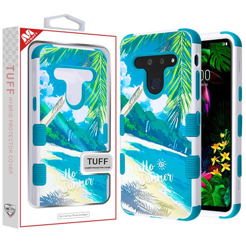 For LG G8 ThinQ Hybrid Dual Layer Hard PC Cases Shockproof TPU Rugged Bumper Palm Beach Tropical Teal Phone Case Cover