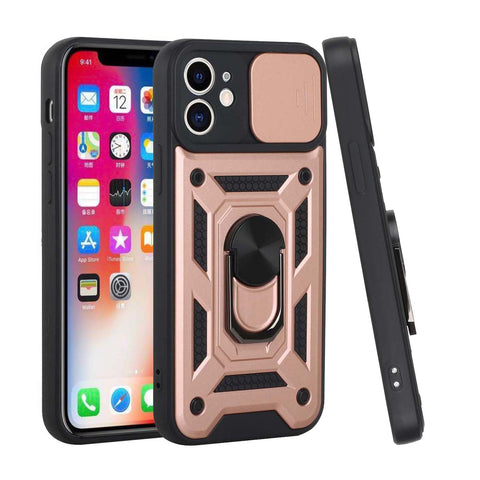 For Apple iPhone SE 2022 /SE 2020/8/7 Hybrid Cases with Camera Lens Cover, Ring Kickstand Rugged Dual Layer Heavy Duty Rose Gold Phone Case Cover