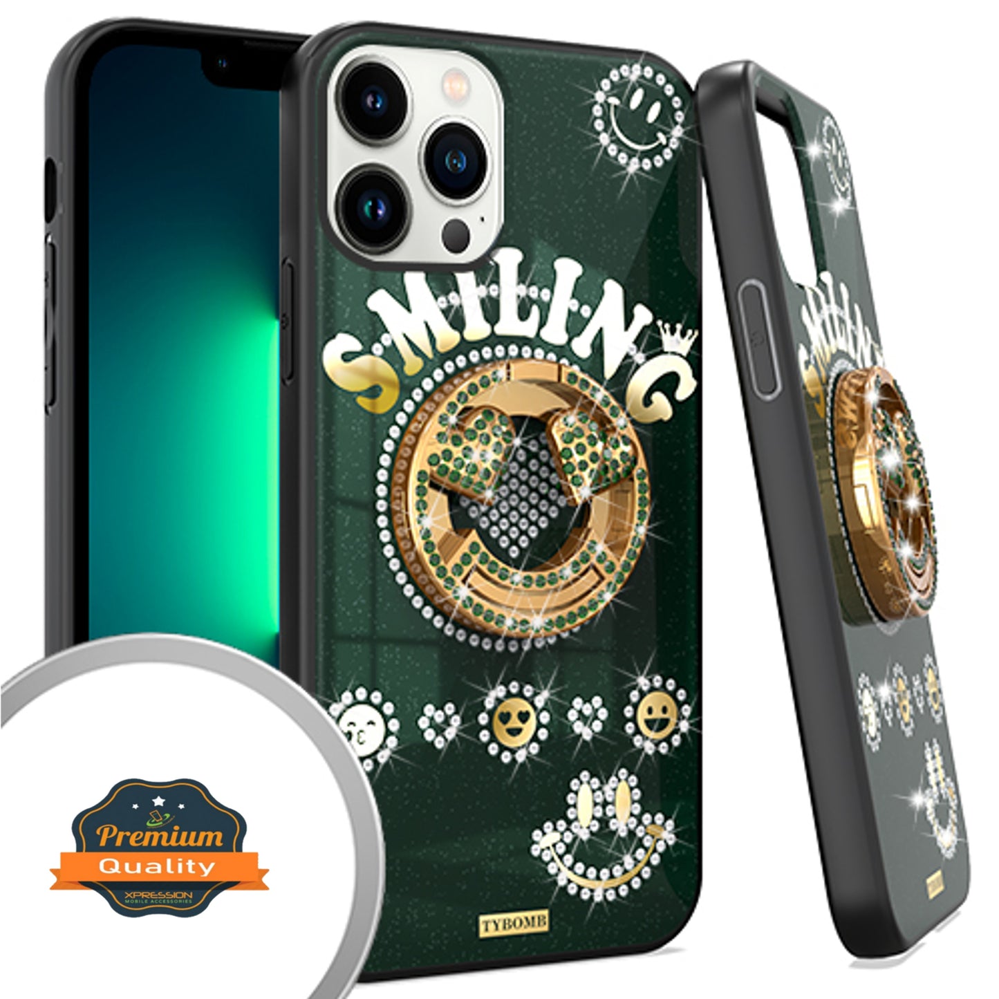 For Apple iPhone 14 (6.1") Elegant Rhinestone 3D Diamond Bling Glitter with Ring Stand Kickstand Plating Hard  Phone Case Cover
