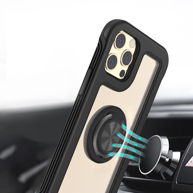 For Samsung Galaxy S22+ Plus Transparent Magnetic Ring Stand Hybrid with 360 Degree Rotation Kickstand Armor Bumper Defender  Phone Case Cover
