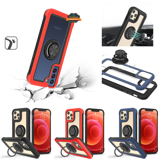 For Samsung Galaxy S22 Transparent Magnetic Ring Stand Hybrid with 360 Degree Rotation Kickstand Armor Bumper Defender  Phone Case Cover