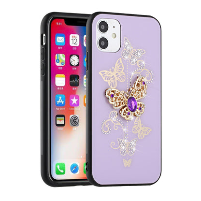 For Samsung Galaxy S21 Plus 3D Diamond Bling Sparkly Glitter Ornaments Engraving Hybrid Metal Fashion Purple Garden Butterflies Phone Case Cover