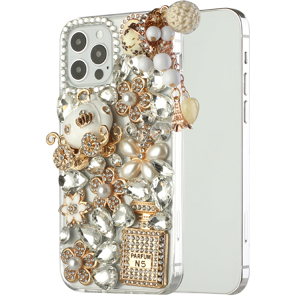 For Samsung Galaxy S22 Bling Clear Crystal 3D Full Diamonds Luxury Sparkle Rhinestone Hybrid TPU Protective Ultimate Multi Ornament White Phone Case Cover