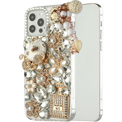 For Samsung Galaxy S22 Bling Clear Crystal 3D Full Diamonds Luxury Sparkle Rhinestone Hybrid TPU Protective Ultimate Multi Ornament White Phone Case Cover