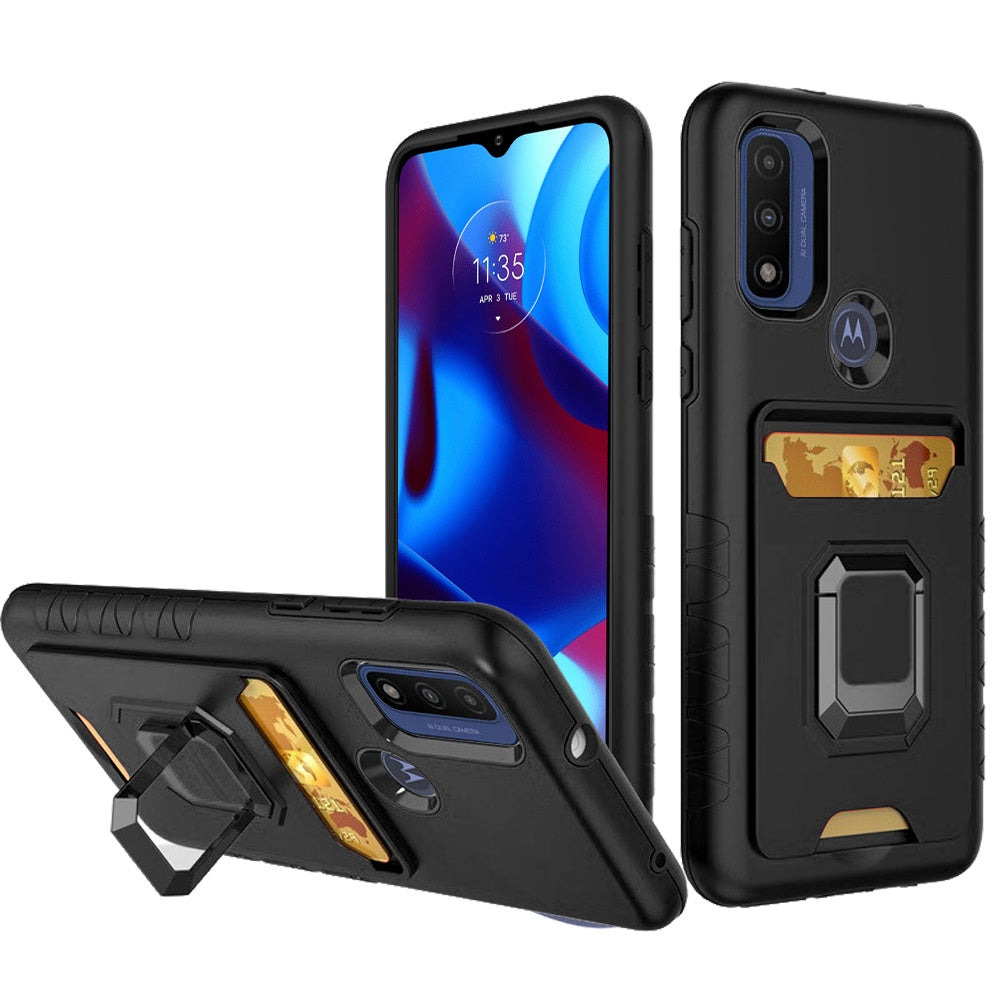 For Motorola Moto G Power 2022 Wallet Case Designed with Credit Card Holder & Stand Kickstand Ring Heavy Duty Hybrid Armor  Phone Case Cover