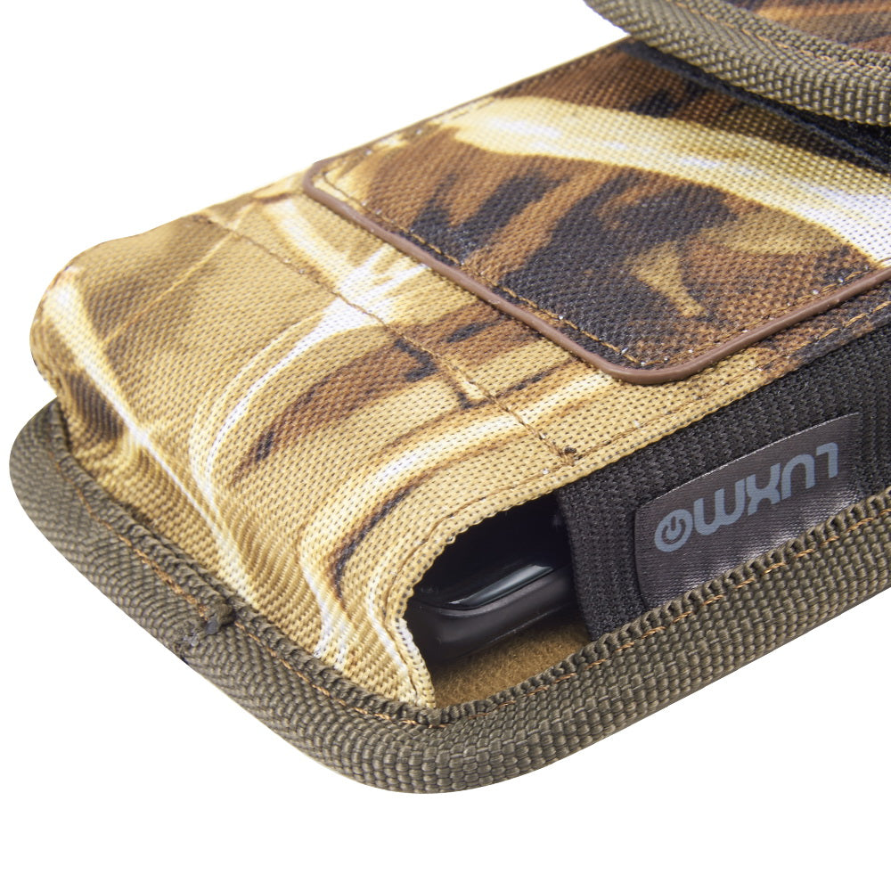 Universal Vertical Nylon Cell Phone Holster Case with Dual Credit Card Slots, Belt Clip Pouch and Belt Loop for Apple iPhone Samsung Galaxy LG Moto All Mobile phones Size 6.3" Universal Nylon [Camo Print]