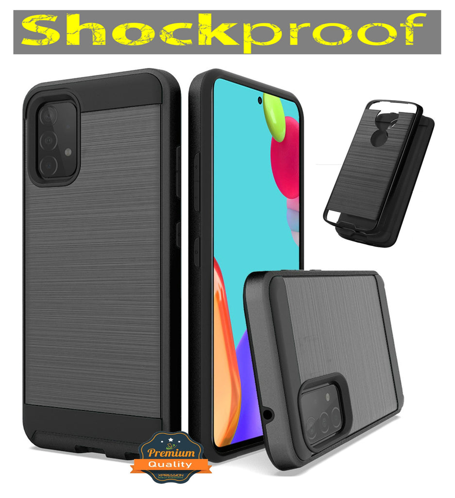 For Apple iPhone 13 (6.1") Hybrid Rugged Brushed Metallic Design [Soft TPU + Hard PC] Dual Layer Shockproof Armor Impact  Phone Case Cover
