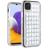 For Samsung Galaxy A22 5G Fashion Luxury 3D Bling Diamonds Rhinestone Jeweled Shiny Crystal Hybrid TPU + PC Bumper Hard Black Phone Case Cover