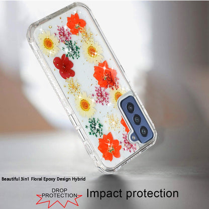 For Samsung Galaxy A23 5G Sparkle Glitter Floral Epoxy Design Shockproof Hybrid Fashion Bling Rubber TPU & Hard PC  Phone Case Cover