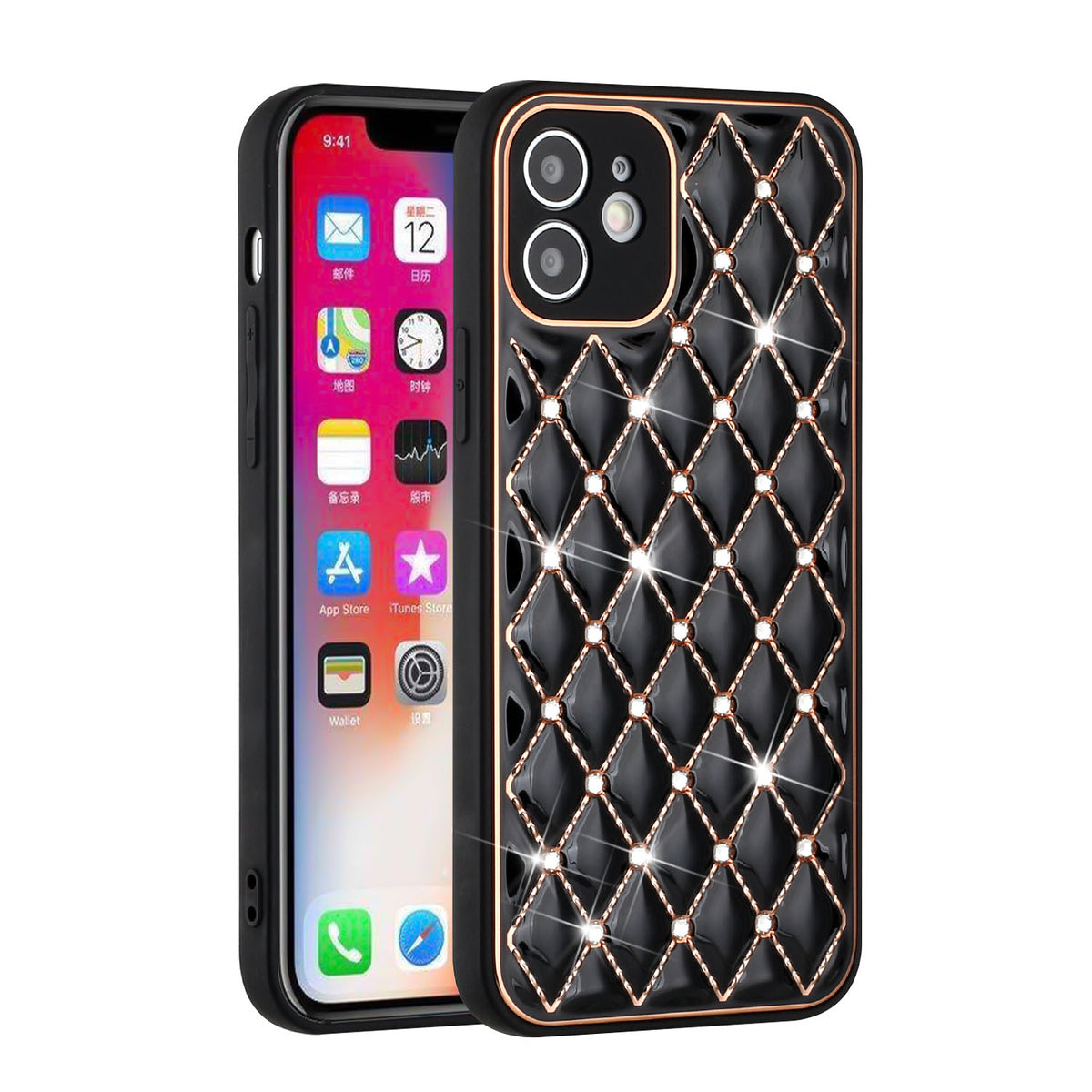 For Apple iPhone 14 Plus /Pro Max Diamonds Fashion Bling Rhinestone Glitter Luxury Plating Hybrid TPU Sturdy Hard PC TPU Back  Phone Case Cover