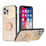 For Apple iPhone 13 Pro (6.1") Diamond Bling Sparkly Glitter Ornaments Engraving Hybrid Armor with Ring Stand Holder Rugged Fashion  Phone Case Cover