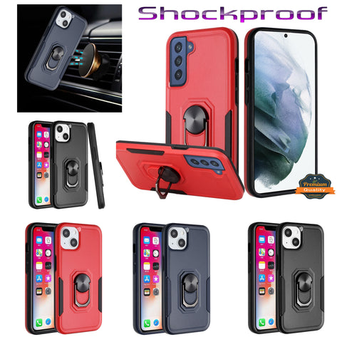 For iPhone 14 Pro (6.1") Hybrid Tough Strong Dual Layer Hard PC TPU with Magnetic Ring Stand Heavy-Duty Armor Design  Phone Case Cover