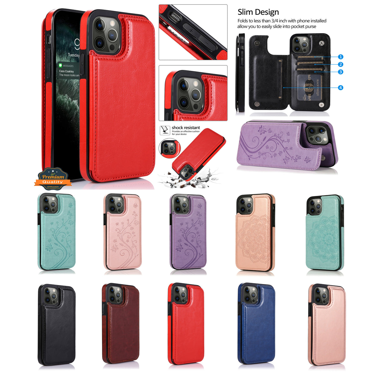 For Apple iPhone 14 Pro (6.1") Luxury Wallet PU Leather [Two Magnetic Clasp] [Card Slots] Stand Back Storage Flip  Phone Case Cover