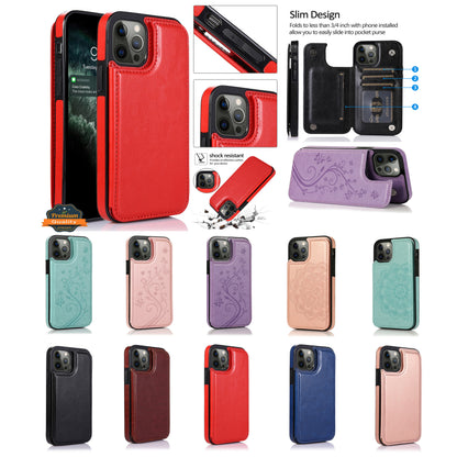 For Apple iPhone 14 Pro (6.1") Luxury Wallet PU Leather [Two Magnetic Clasp] [Card Slots] Stand Back Storage Flip  Phone Case Cover
