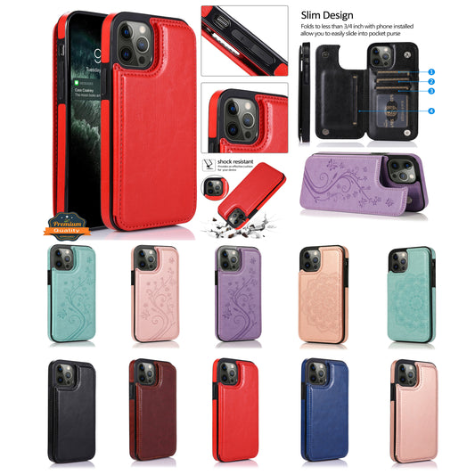 For Apple iPhone 14 (6.1") Luxury Side Wallet PU Leather [Two Magnetic Clasp] [Card Slots] Stand Back Storage Flip  Phone Case Cover