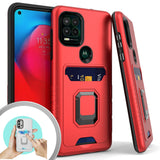 For Motorola Edge+ 2022 /Edge Plus Wallet Credit Card Slot with Ring Kickstand Heavy Duty Shockproof Hybrid Magnetic Stand Red Phone Case Cover