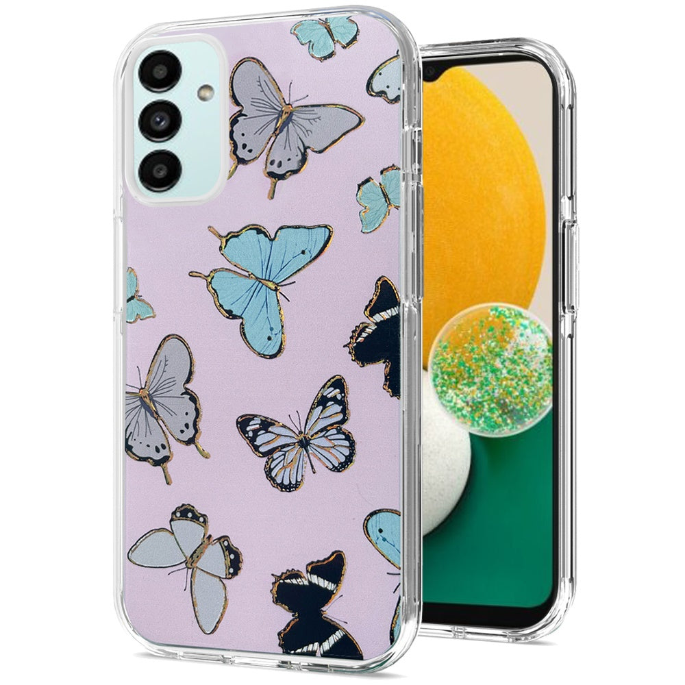 For Samsung Galaxy A13 5G Stylish Gold Layer Printing Design Hybrid Rubber TPU Hard PC Shockproof Armor Rugged Slim Butterflies Phone Case Cover