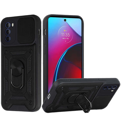 For Apple iPhone 14 (6.1") Hybrid Cases with Slide Camera Lens Cover, Ring Holder Kickstand Rugged Dual Layer  Phone Case Cover