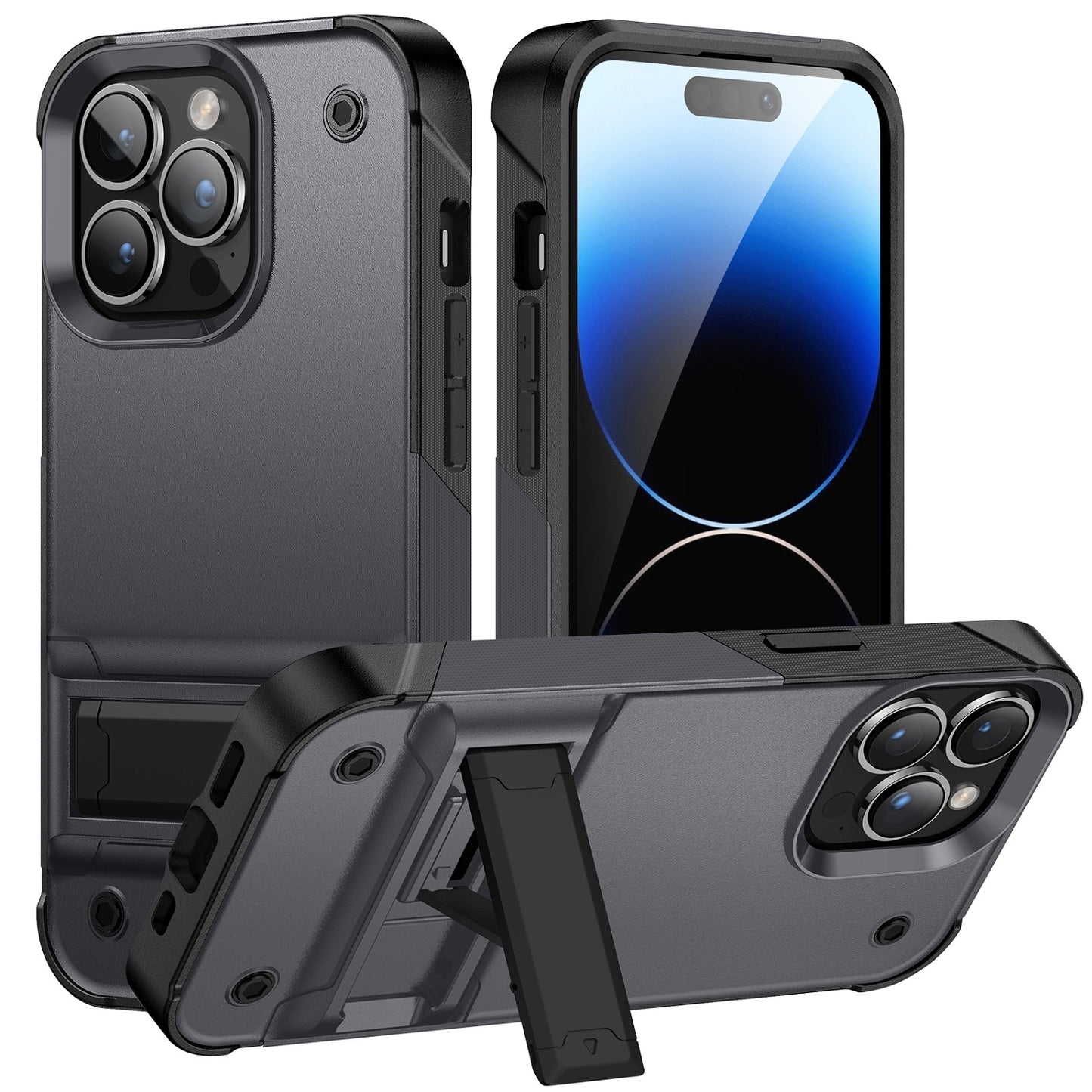 For Apple iPhone 14 /Plus Pro Max Hybrid Stand Military Grade Anti Drop Protection Built-in Kickstand Hard PC TPU  Phone Case Cover