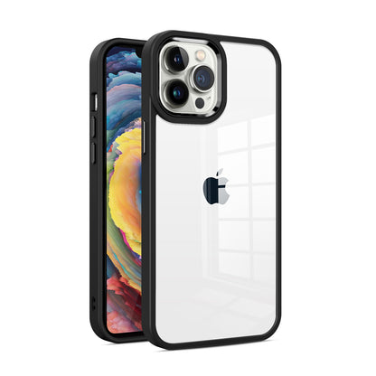 For Apple iPhone 14 (6.1") Slim Fit Hybrid Transparent Thick Acrylic with Metal Buttons Frame Protective  Phone Case Cover