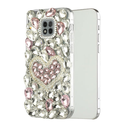 For Samsung Galaxy S22 Ultra Bling Crystal 3D Full Diamonds Luxury Sparkle Transparent Rhinestone Hybrid Protective Pink Pearl Heart Phone Case Cover