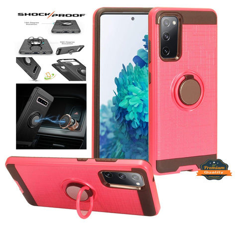 For Motorola Moto G 5G UW, Moto One Lite Hybrid 360° Ring Armor Shockproof Dual Layers Rugged 2 in 1 Holder with Ring Stand Hot Pink Phone Case Cover