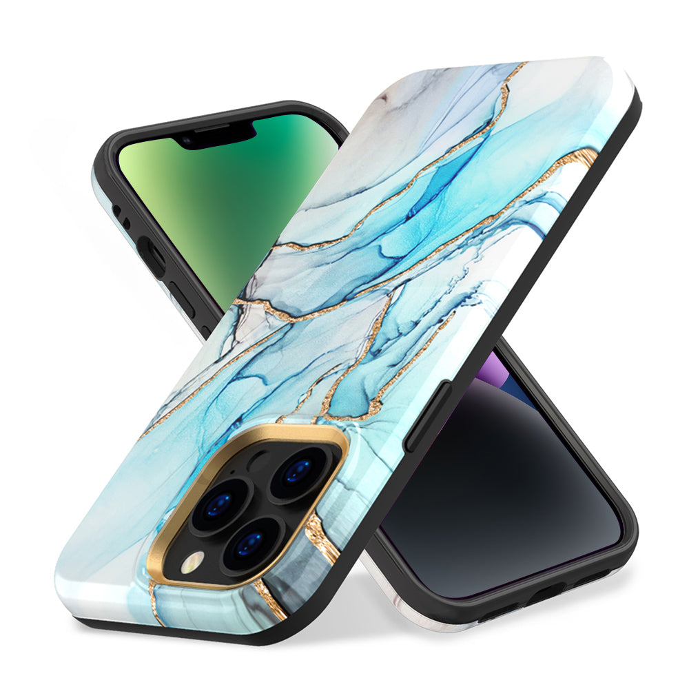 For Apple iPhone 14 /Plus Pro Max Eclipse Marble Galaxy IMD Design Glitter Sparkle Hybrid Rubber TPU Slim  Phone Case Cover