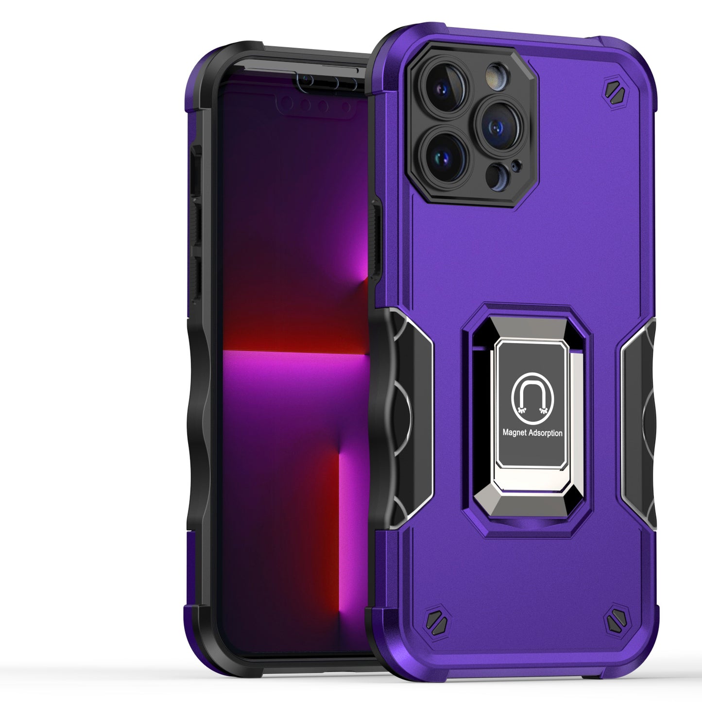 For Apple iPhone 13 Pro Max Hybrid Cases with Magnetic Ring Holder Stand Kickstand Heavy Duty Rugged Silicone Shockproof  Phone Case Cover