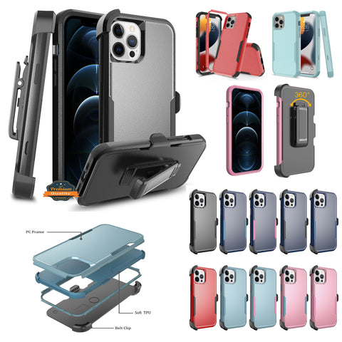 For Apple iPhone 13 / Pro Max Heavy Duty Cases with Rotatable Holster Kickstand Belt Clip Combo Hard PC + TPU Rugged Hybrid Bumper  Phone Case Cover