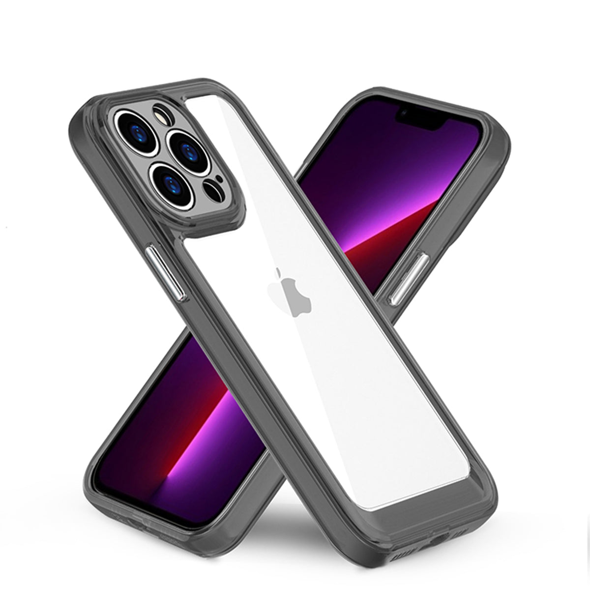 For Apple iPhone 14 Pro Max (6.7") Transparent Hybrid Silicone Rubber TPU and Hard PC Shockproof Tone Frame Bumper  Phone Case Cover