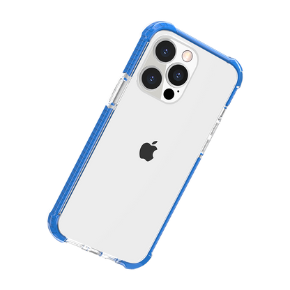 For Apple iPhone 14 Pro (6.1") Hybrid Transparent Acrylic Rubber Gummy Gel Hard PC Silicone TPU Color Bumper Frame Clear / Blue Phone Case Cover