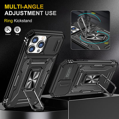 For Apple iPhone 14 /Plus Pro Max Kickstand & Slide Camera Lens Protection + 360° Rotate Ring Stand, Hybrid Shockproof  Phone Case Cover