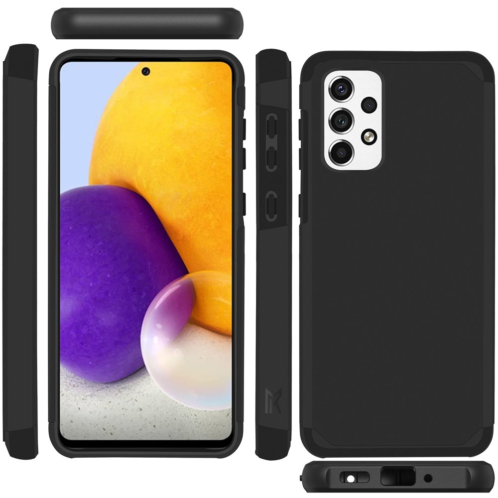 For Samsung Galaxy A73 5G Slim Corner Protection Shock Absorption Hybrid Dual Layer Hard TPU Rubber Armor Defender Black Phone Case Cover