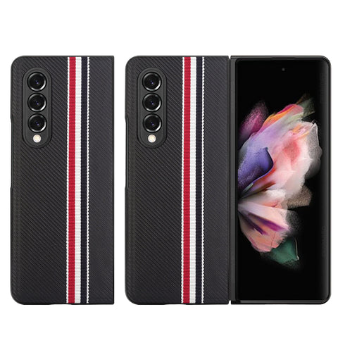 For Samsung Galaxy Z Fold 4 5G Fabric PU Leather Flip Hybrid Shockproof Hard PC Shell TPU Ultra Thin Slim Durable Protective Black Phone Case Cover