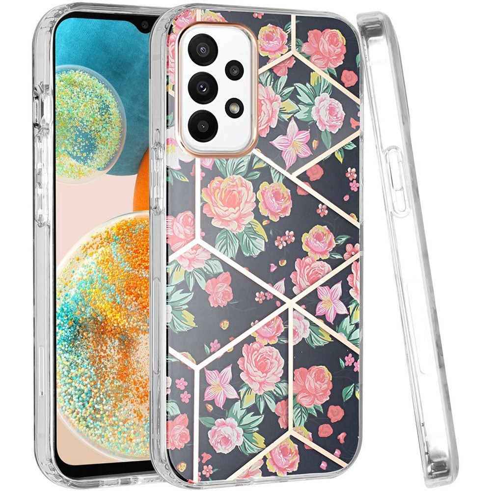 For Samsung Galaxy A23 5G Fashion Floral IMD Design Flower Pattern Hybrid Protective Hard Rubber TPU Slim Back  Phone Case Cover